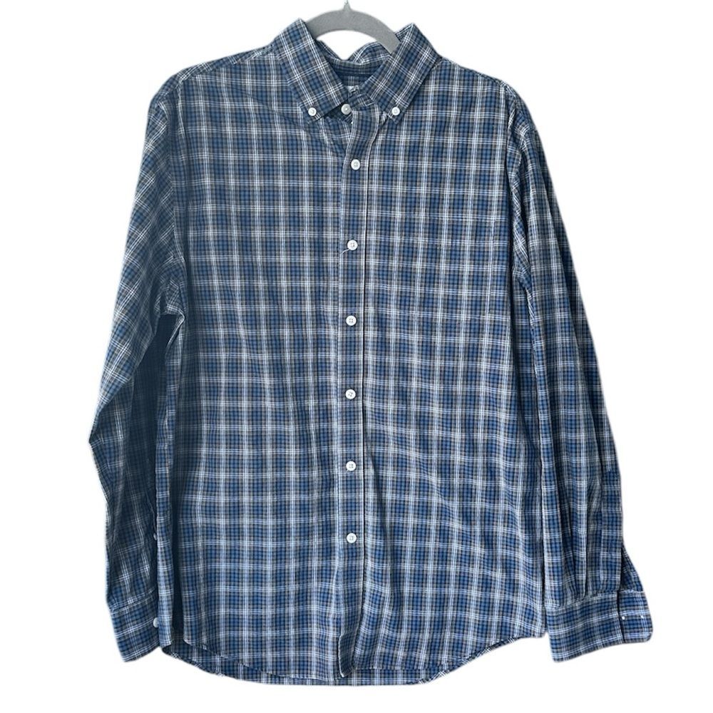 Croft & Barrow Plaid Button Down Shirt Blue White Tan Size M